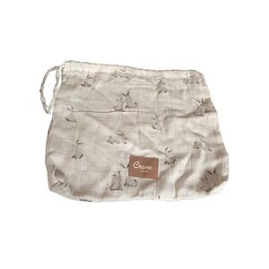 Crane Baby Organic Cotton Muslin Drawstring Pouch Bag Neutral Bunny Print 10x10"